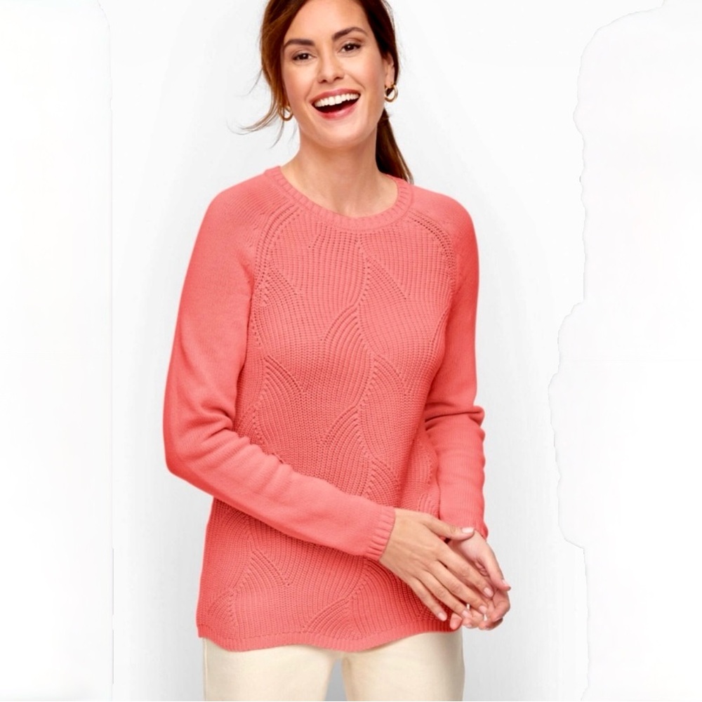 NWT Talbots Textured Swirl Knit Pointelle Scalloped Edge Sweater Size S/P💛
